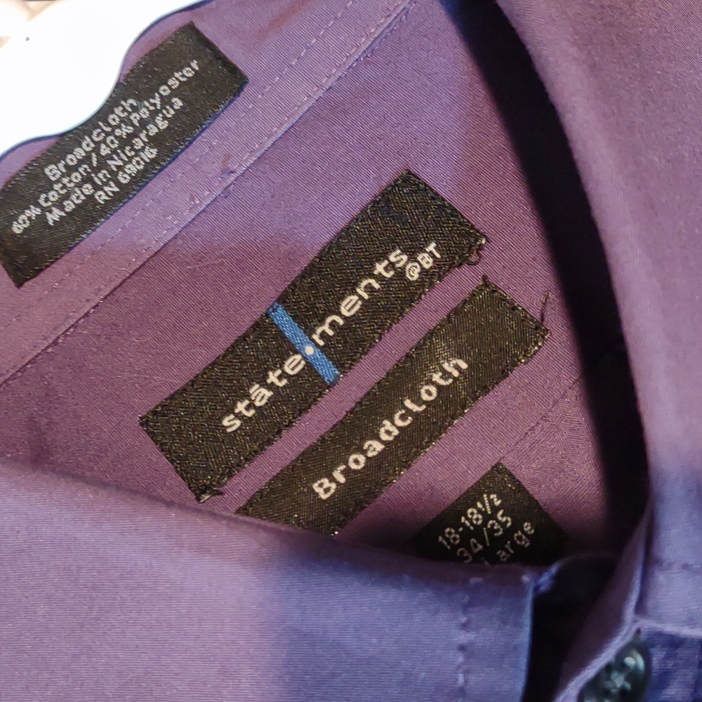 NWOT Men Purple Dress Shirt by STATEMENT. 18.5 - Picture 5 of 6
